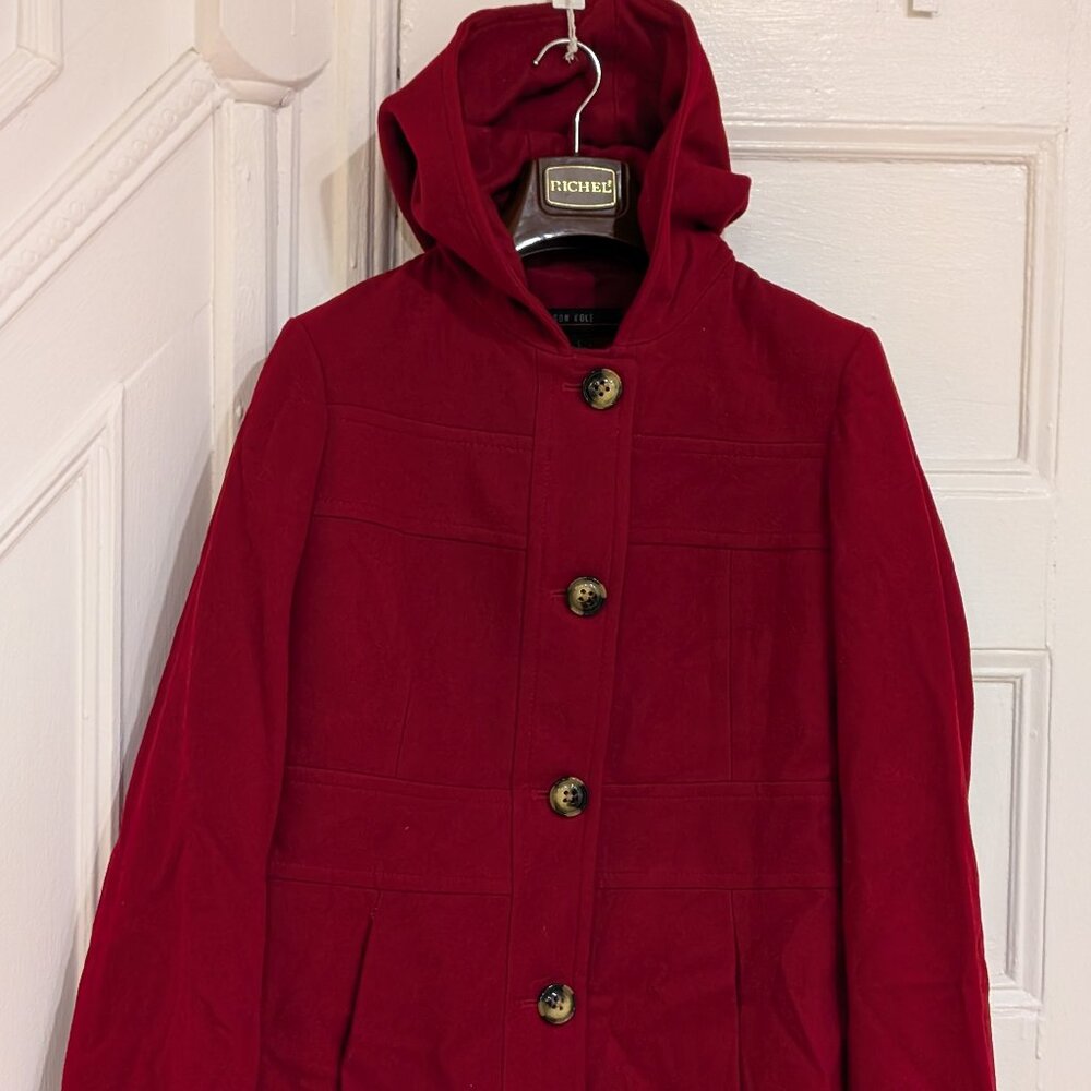 Jason Kole Wool Red Hooded Jacket Size L